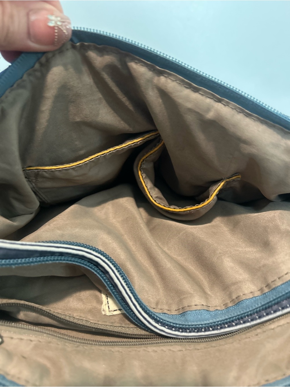 Angel Kiss Two-Tone Buckle Satchel - Navy and Brown - Picture 8 of 10